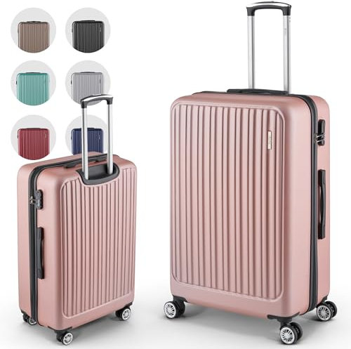 Easy Move ABS Hartschalenkoffer - Ergonomisch & Sicher - Mittelgroßer Trolley Koffer mit 360° Rädern, Zahlen-Schloss - Rollkoffer, Reisekoffer Medium (Rose Gold, 65cm)