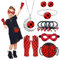 Rot Bug Kostüm Zubehör Set mit Tasche Maske Halskette Ohrring Haarbänder Handschuhe Rot Schwarz Bug Rollenspiel Set für Mädchen Halloween Karneval Kostüm