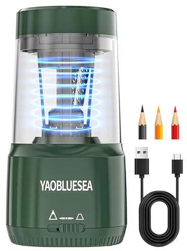 YAOBLUESEA Bleistiftspitzer Elektrisch USB Grün, Aufladbar Elektrischer Anspitzer mit Großer Behälter Auto-Stop Elektrischer Bleistiftspitzer für 6-8mm Bleistifte für Schule Büro Haushalt