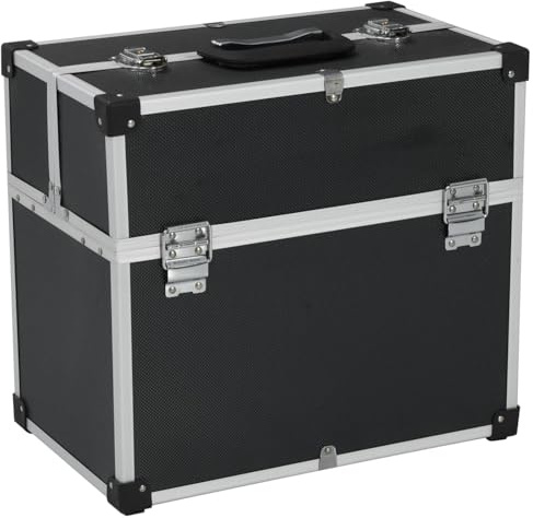 LAPOOH Werkzeugkoffer 38x22,5x34 cm Schwarz Aluminum, Werkzeugtrolley, Werkzeugset, Werkzeug-Sets, Tool Set, Werkzeugtasche Gefüllt