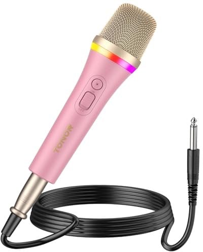 TONOR Dynamisches Karaoke Mikrofon, RGB XLR Gesangsmikrofon zum Singen, Handmikrofon mit 5M Kabel, Rosa Supernieren Microphone für Live-Gesang/Bühne/Lautsprecher/Studio/Zuhause/Party
