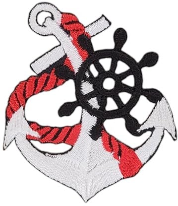Anker Weiß Tau Steuerrad Aufnäher zum aufbügeln oder aufnähen Bügelbild Aufbügler für Kleidung gestickter Bügelpatch Applikation Rockabilly Seefahrt Patch Größe 4,4 x 5,2 cm
