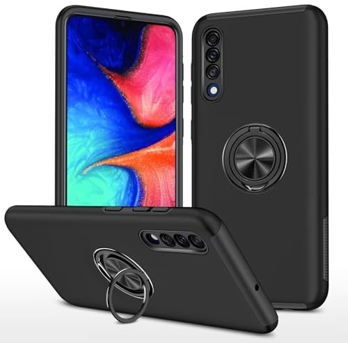 ESONG Handyhülle für Samsung Galaxy A30S/A50S/A50 mit Ring Halter,Militärgrad Stoßfeste handytasche Case,Outdoor Stoßdämpfende Magnetischer dünn Schutzhülle Cover original mit Ständer Schwarz