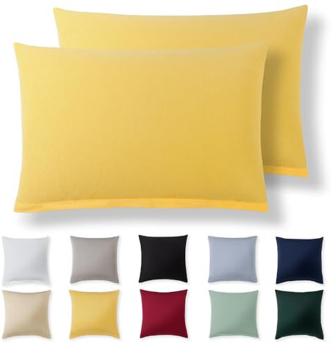 Alreya Kissenbezug 30 x 50 cm (2er Set) - Gelb - 100% Jersey Baumwolle - Kissenhülle für Kissen 30x50 cm, Jersey Kopfkissenbezüge, Superweicher Kissenbezüge 30x50 mit Reißverschluss