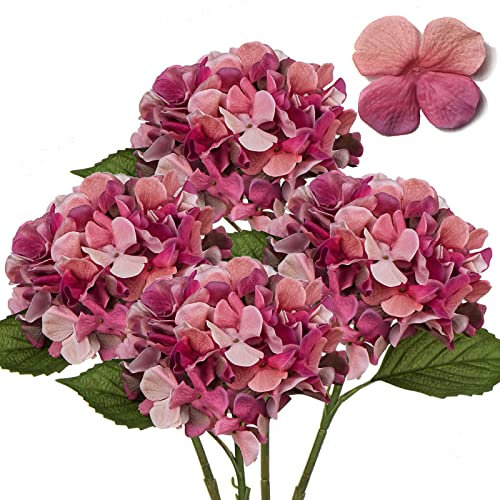 4 rosas artificiales de hortensias rojas, diámetro de 19 cm, hortensias artificiales como auténticas para ramos de boda de novia, hogar, oficina, hotel, decoración de fiestas, centros de mesa,