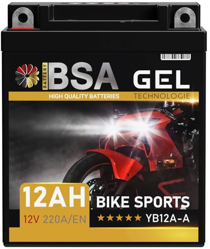 BSA YB12A-A GEL Motorradbatterie 12V 12Ah 220A/EN Batterie doppelte Lebensdauer entspricht 51211 YB12A-B CB12A-A vorgeladen auslaufsicher wartungsfrei ersetzt 10Ah