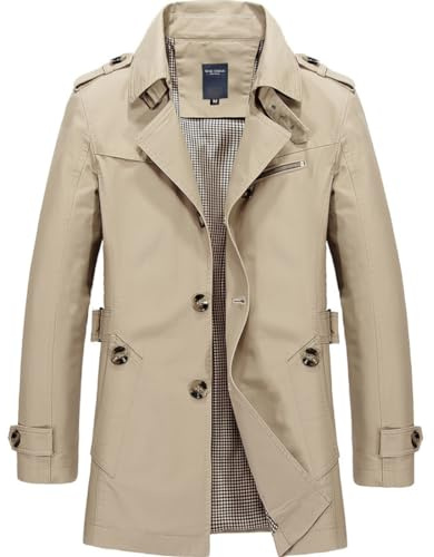 Gsice Trench-coat court pour homme à simple boutonnage léger Vestes en coton Coupe-vent (beige 2XL)