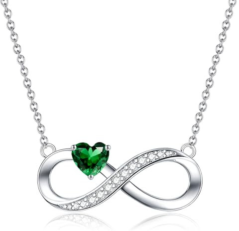 CERSLIMO Unendlichkeitszeichen Kette Silber 925 Halskette Infinity Herz Grün Zirkonia Schmuck Geschenke Muttertag Geburtstag Weihnachten Valentinstag Weihnachtstag für Freundin Mädchen Mama