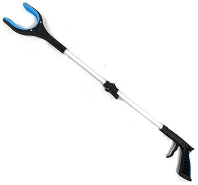 Vencier Herramienta de recogida de arena | Ayuda multiusos para alcanzar basura y hojas | Palo de recogida de basura ligero (1, plegable negro/azul)