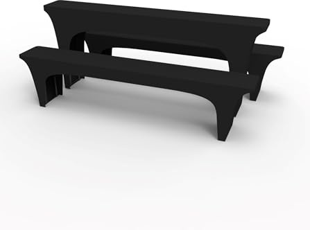Stoff-Kollektion - Hussen Bierzeltgarnitur aus Polyester - Stretch Bierbank- & Biertischhussen - Festzeltgarnitur aus 1x Biertischbezug 220x50x70cm & 2X Bierbankbezug 220x25x45cm - Schwarz