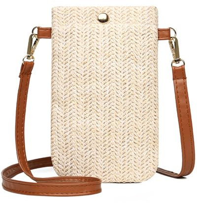Zeayebsr Sac à Bandoulière Tissé en Paille pour Femmes, Décontracté, pour Téléphone Portable, Style Osier