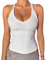 Danysu Tank Top Damen Mit Integrierter BH Sexy V-Ausschnitt Spaghetti Top Ärmellos Sommer Gerippt Tanktops Sport Oberteile Basic Shirt Camisole Einfarbig Angel White, Mittel
