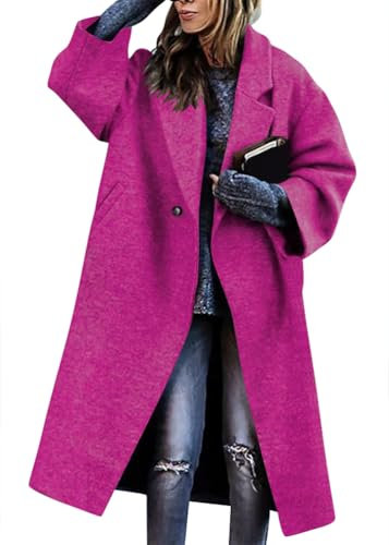 shownicer Femme Manteaux en Laine Chic Manches Longues Trench Coat Chaud Mi-Long Manteau Blazer Long Jacket Manteau Couleur Unie Automne Hiver Blouson A Rose XXL