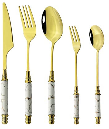CYYHGD Ensemble de Vaisselle en Or Noir avec Manche en céramique, Fourchette, cuillère, Couteau, Ensemble de Couverts en Acier Inoxydable, Lavable au Lave-Vaisselle, Vaisselle, ensembl