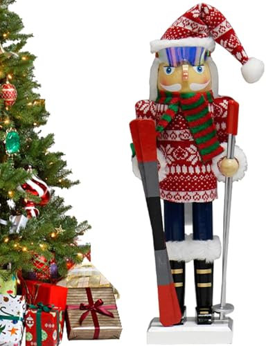 Weihnachtsschmuck, Nussknacker, 38,1 cm, Weihnachtsmannmütze, Skifahren, , Holzfiguren, Soldat, Nussknacker, dekorative Tischfigur für den Tisch, für Festivals, Partys im Freien