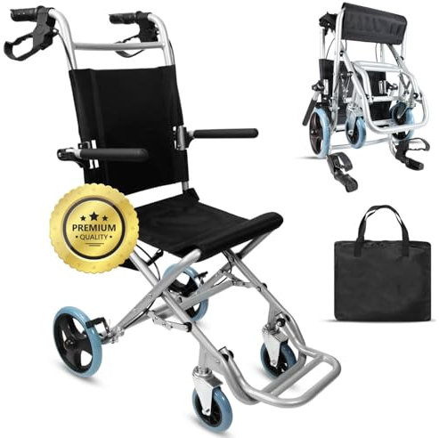 OrtoPrime Silla de Ruedas de Tránsito ALUMINIO Silla de Ruedas PLEGABLE Ligera - Silla Ruedas Ancianos ORTOPÉDICA - Cadeira de Rodas para Idosos - Silla de Ruedas ESTRECHA para Casa y Exterior