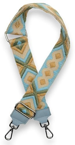 Ziona Taschengurt zum Wechseln Schultergurt für Taschen Schulterriemen für Umhängetasche verstellbarer Taschenriemen Silber Verschluss Made Italy (Hellblau#1)