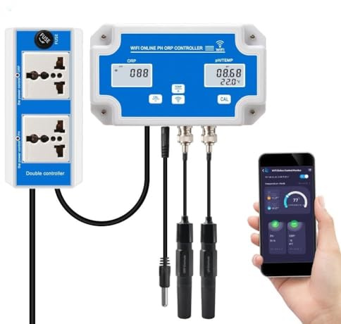Muuoeou W2839 3-In-1-WLAN-WasserqualitäTsdetektor, PH/ORP/TEMP-Elektrode, BNC-Typ-Sonde für Aquarium-Hydroponik-Monitor, EU-Stecker