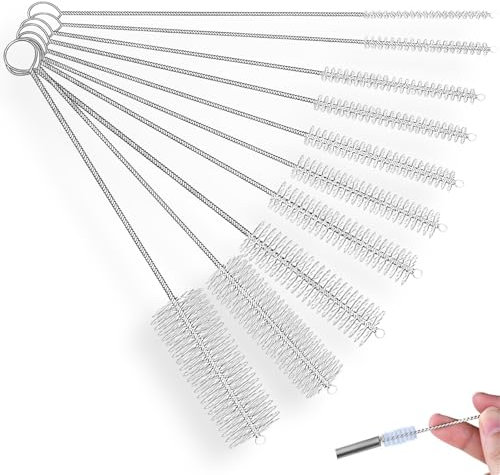 Baby Small Bottle Brush Set, 10Pcs Pipe Cleaners Plumbing, Nylon Straw Cleaning Brush Set for Washing Narrow Neck Water Bottles Jars Teapot Spout