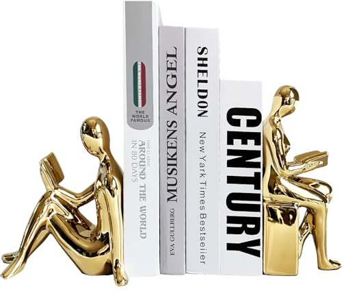 Qualsen 2 Buchstütze, Leser Buchstützen, Deko Buchstütze, Büromaterial Buchstütz, Robustes Desktop-Bücherregal, dekoratives Bürozubehör für Schule, Zuhause, Büro (Gold)