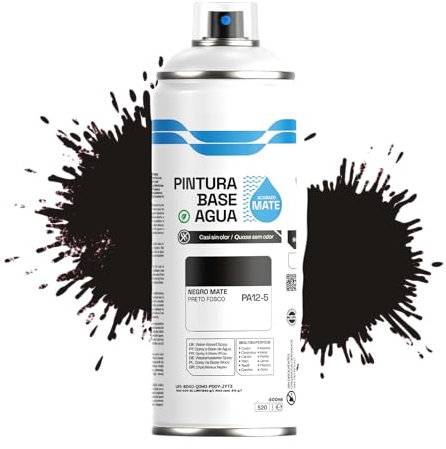 Etrexonline Pintura Spray Ecológica 400ml - Base Agua, Sin Olor - Para Muebles, Metal, Plástico y Madera - Colores Vivos y Permanentes, Cobertura Uniforme - Negro Mate, 1 unidad