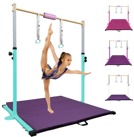 HomeSun Gymnastikstange für Kinder Robuste Kip Bar mit Ringen horizontale Turnreck für Heimtraining Höhenverstellbar 90-150cm Trainingsgerät bis 100 kg Alter 3-15