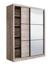 Oak Effect Sliding Door Wardrobe – 166cm Space-Saving Corner Wardrobe with Sliding Doors, Dark Wood, Oak with Hanging Rail & Shelves