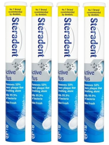 Denture Cleaning Tablets 30s - Bulk Bundle Daily Denture Cleaning Tablets (Active Plus (Pack of 4 Total 120 Tablets))
