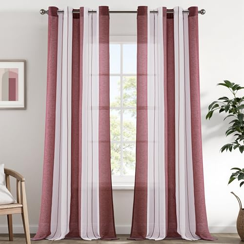 EMEMA Vorhänge mit Ösen Burgund-Weiss Streifen 2er Set 140 * 260cm Gardinen | Moderner Wohnzimmer 2er Set Stores Schals mit Ösenschal Halbtransparent Dekorieren Schlafzimmer Vorhang 140x260cm