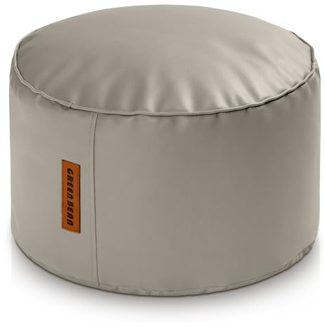 Green Bean Sitzhocker aus Kunstleder - Pouf mit EPS Perlen Füllung - 43 x 30 cm - perfekte Ergänzung zum Sitzsack - Sitzwürfel Sitzkissen Hocker Fußhocker - Hellbraun-Grau