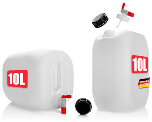 BigDean 2 Stück Wasserkanister 10L mit Auslaufhahn + Schraubdeckel - für Lebensmittel & Industrie - BPA frei lebensmittelecht stapelbar UN-Zulassung DIN 61 - tragbarer Wasserbehälter- Made in Germany