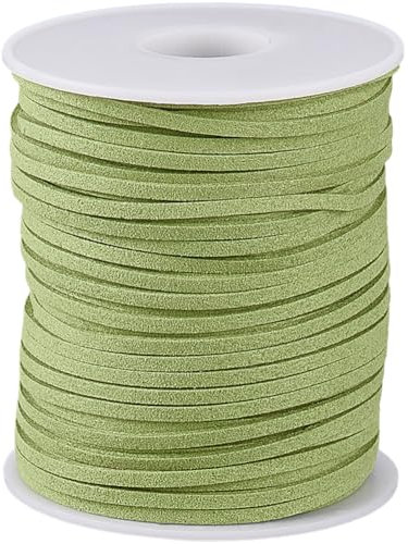 SUNNYCLUE 49 Yards/45M Green Flat Suede Cord Faux Leather Rope 3mm PU Thin Beading Braiding Bracelet Strap Twine String Lace for Jewellery Making Necklace Dream Catcher Shoelace DIY Art Craft Supplies