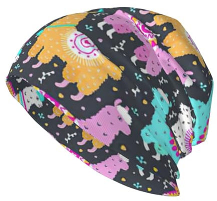 GUOLGP Wintermütze mit indischem Alpaka-Druck, Strickmütze, für Erwachsene, Herren, stilvoll, warm, Beanie-Mütze, Laufmütze, Schwarz, Schwarz , Einheitsgröße