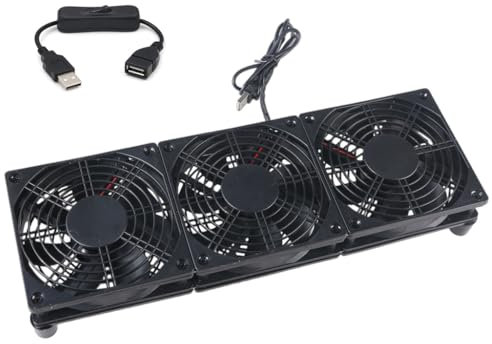 Vynetra Tres ventiladores de 120 mm y 5 V alimentados por USB para PC, 1 velocidad 1400 rpm, ventilador de alta refrigeración para enrutador y módem receptor