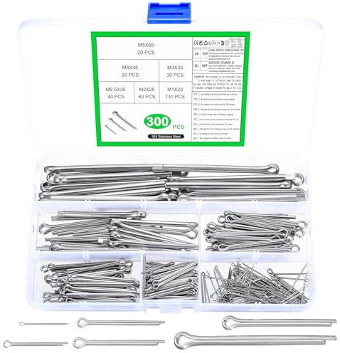 300 Pz Coppiglie Acciaio Inox, Coppiglie Spaccate Cotter Pins, Perni Divisi, Copiglie di Sicurezza Acciaio Inox, Chiusura a Molla per Bici, Trattori, Auto, Riparazione di Attrezzature Meccaniche