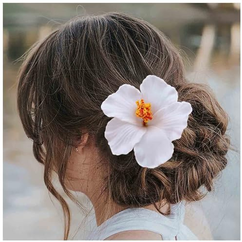 Cybche Clips de cheveux de fleurs hawaïennes Barrettes à cheveux floraux blancs Clips de fleurs artificielles Plumeria Clip Barrette Plumeria Hibiscus Hairclip Épingle à cheveux de mariage de mariée