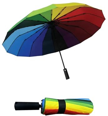 Yuhu Taschenregenschirm Regenbogen sturmfest, Auf-Zu-Automatik, windfest