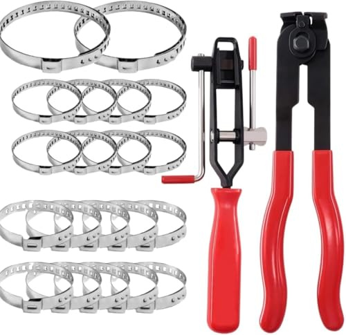 22 Piezas Juego de Alicates para Abrazaderas de Coche, Abrazaderas Metálicas para Tubos Ajustables, Bridas Metálicas de Abrazadera y Sargentos, Ideal para Fontanería y Aplicaciones de Automoción