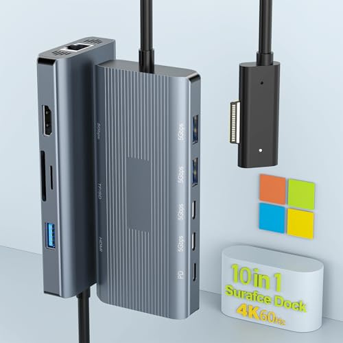 Nuovo Microsoft Surface Dock 2, stazione di docking 10-in-1 con HDMI 4K@60Hz, Ethernet, slot SD/TF, USB 3.0, PD, hub Surface Dock per Sur-face Pro 11/10/9/8/X/7/6/5, Sur-face Laptop Go 3/2