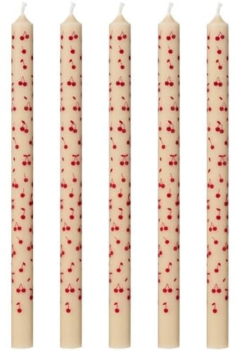 IB Laursen DÜNNE Kerze mit Roten Kirschen Ø 1,3 cm Länge 20 cm 5er Set