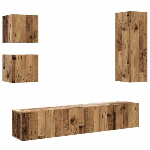 VIHHQGC 5 Piece Wall-mounted TV Cabinet Set, Engineered Wood Old Wood TV Cabinet with Ample Storage Space for Magazines, Books, DVDs, and Multimedia Devices