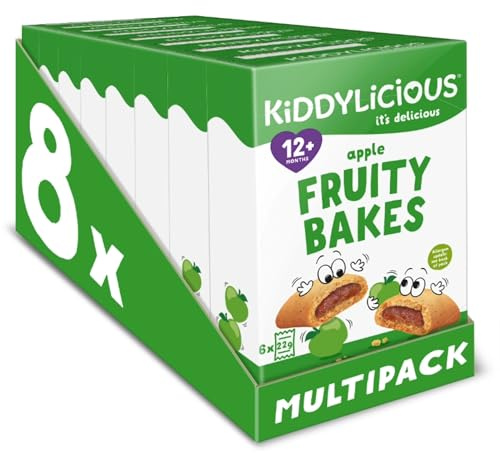 Kiddylicious Apple Fruity Bakes - Delicious Snacks for Kids with Real Fruit Centre - Suitable for 18+ Months - 8 Packs of 6 (48 Total)