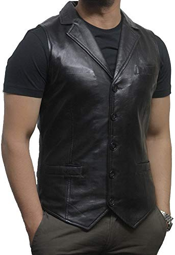 BRANDSLOCK Herren-Lederweste im Vintage-Design Gr. M, Schwarz