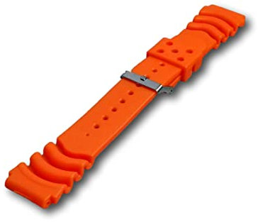 Uhren Pevak® Kautschuk Uhrenarmband Orange 22mm mit Edelstahl Schließe - Passend für Citizen, Seiko, Casio, Michael Kors, Fossil - Wasserfest ideal für Sport- & Taucheruhren