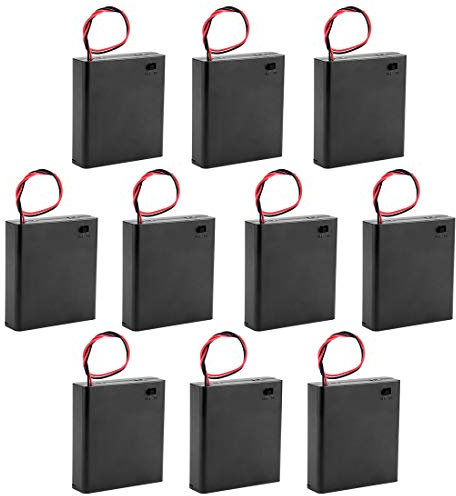 Sourcingmap 10 Pcs 6V Battery Case Storage Box 4 x 1.5V AA Batteries Wired ON/OFF Switch w Cover