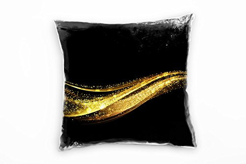 Paul Sinus Art Abstrakt, Welle, Glitzer, Gold, schwarz Deko Kissen 40x40cm für Couch Sofa Lounge Zierkissen - Dekoration zum Wohlfühlen