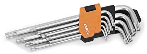 Kendo Winkelschraubendreher Satz 9-teilig – Torx - Extra lang 177 mm – T10 - T50 im Klappetui – Winkelstiftschlüssel Set Torx mit gehärteten Schäften