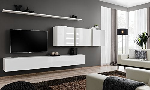 All4All Wohnwand SW 7 - Wohnzimmermöbel - Schrankwand für Wohnzimmer - Wohnzimmerschrank - Anbauwand Wohnwand Hängend - Modern - Weiß 21