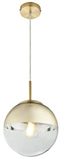Pendelleuchte VARUS mit Glaskugel aus Klarglas & Goldfarben, Ø 20cm