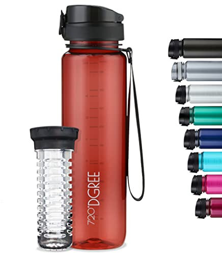 720°DGREE Gourde d'Eau 1l “uberBottle“ +Fruit-Infuseur crystalClear - Sans BPA, Anti-fuite - Bouteille, water bottle idéale pour Enfants, Sport, Randonnée, Gym, Camping, Université, Voyage, Travail